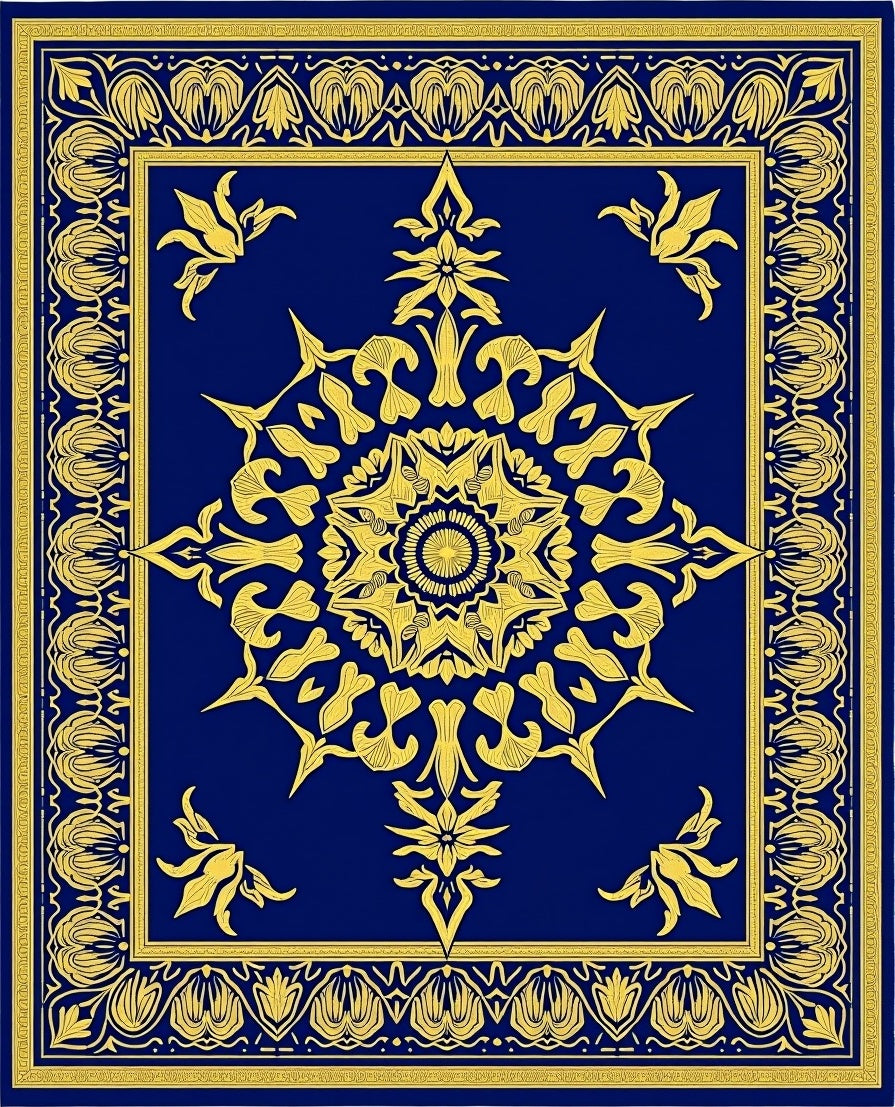 Royal Blue Gold Medallion Floral Rug