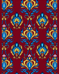 Crimson Blue Yellow Damask Floral Rug