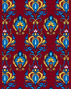 Crimson Blue Yellow Damask Floral Rug