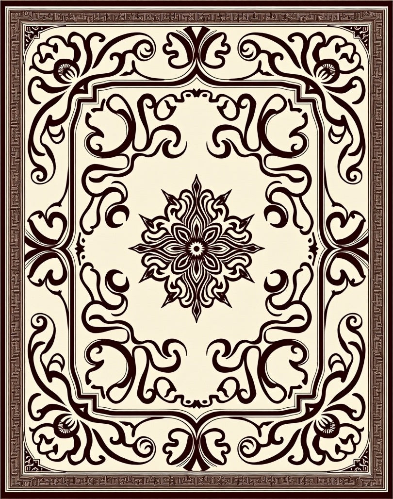Ornate Dark Brown Floral Medallion Rug