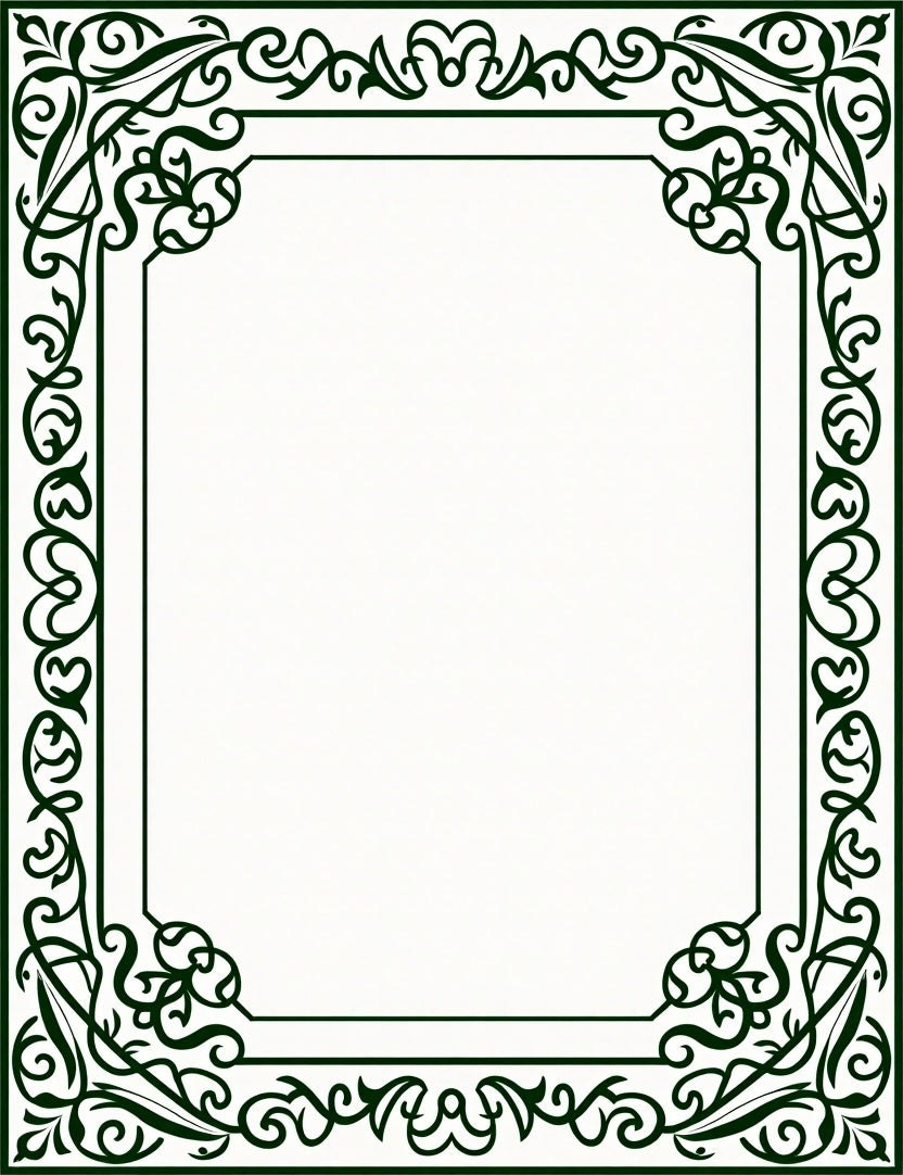 Deep Emerald Vine Scroll Frame Rug