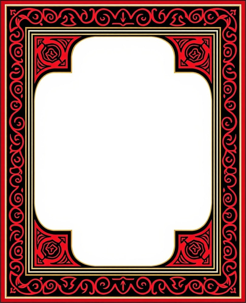 Red Black Gold Scrollwork Frame Rug