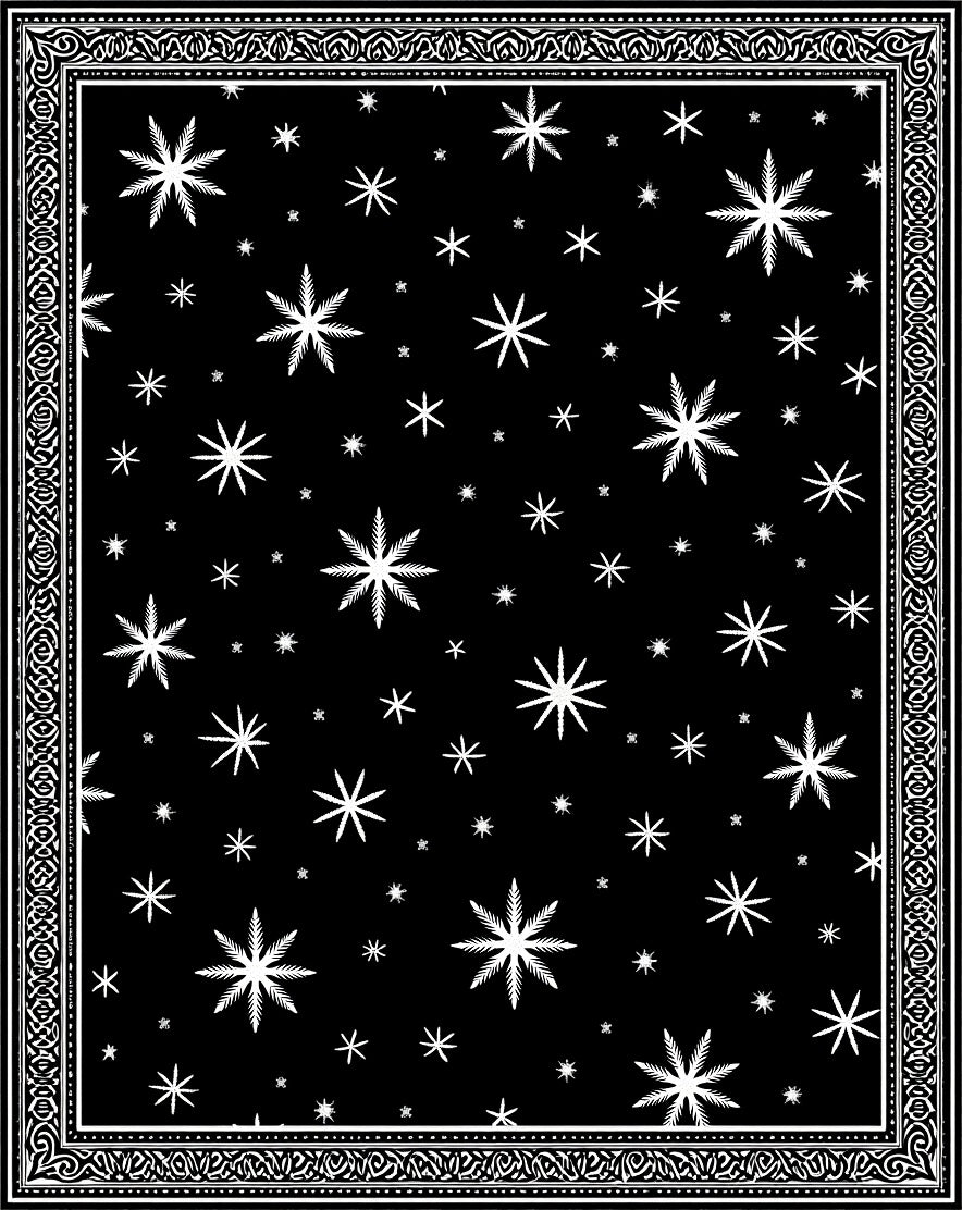 Black Snowflakes Detailed Border Rug