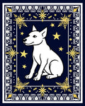 White Dog Golden Stars Navy Border Rug