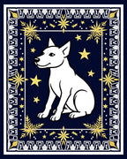 White Dog Golden Stars Navy Border Rug
