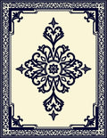 Navy Floral Medallion Ivory Geometric Frame Rug