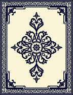 Navy Floral Medallion Ivory Geometric Frame Rug