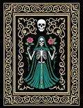 Grim Reaper Teal Roses Black Frame Rug