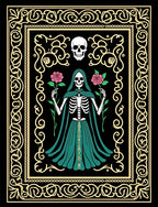 Grim Reaper Teal Roses Black Frame Rug