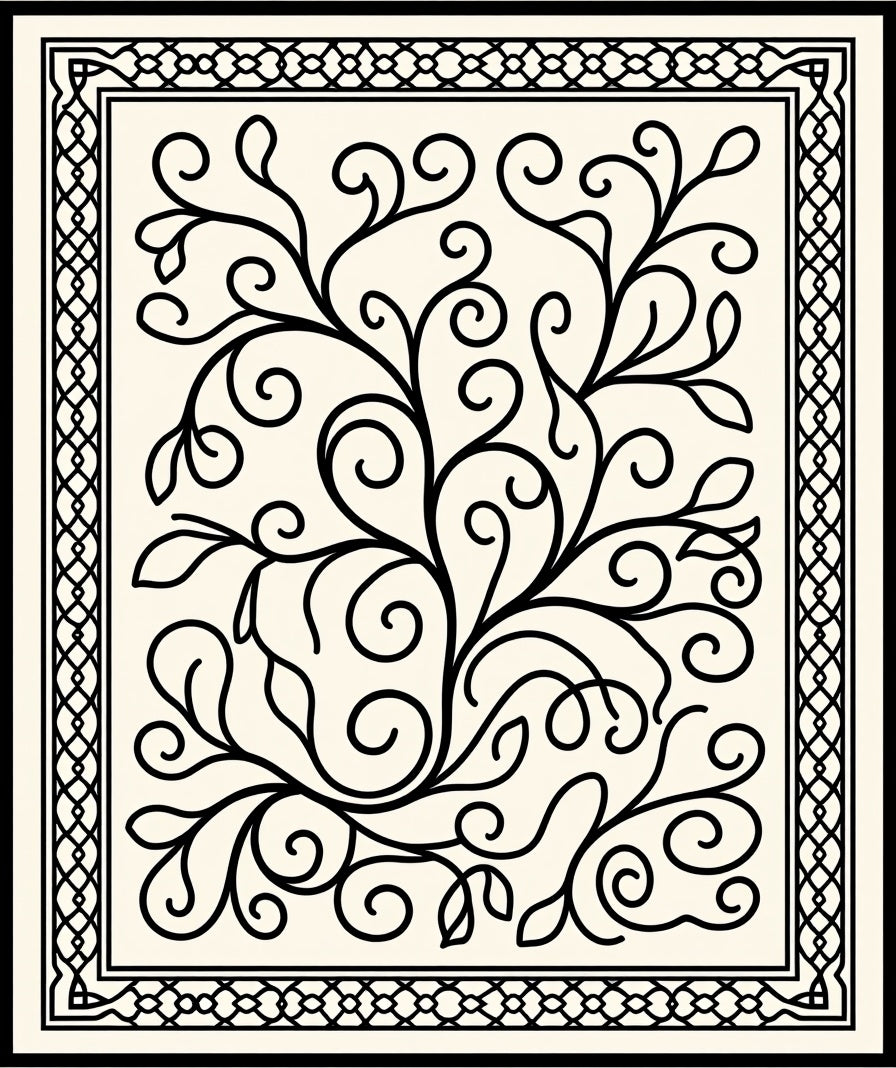Black Vine Swirl Border Rug