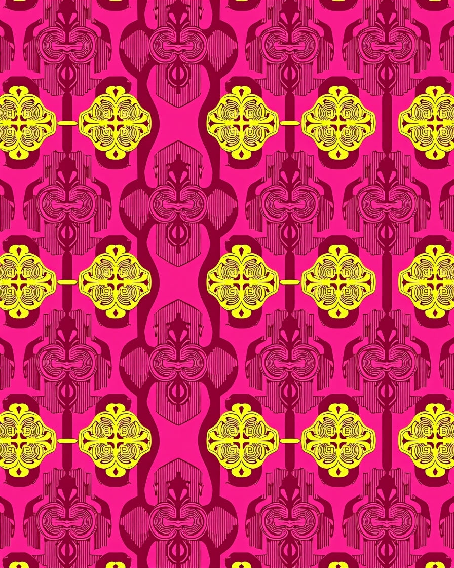 Vibrant Pink Yellow Abstract Medallion Rug