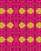 Vibrant Pink Yellow Abstract Medallion Rug