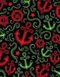 Nautical Red And Green Anchor Swirls Rug