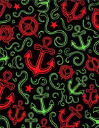 Nautical Red And Green Anchor Swirls Rug