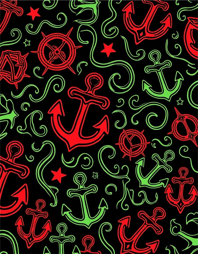 Nautical Red And Green Anchor Swirls Rug