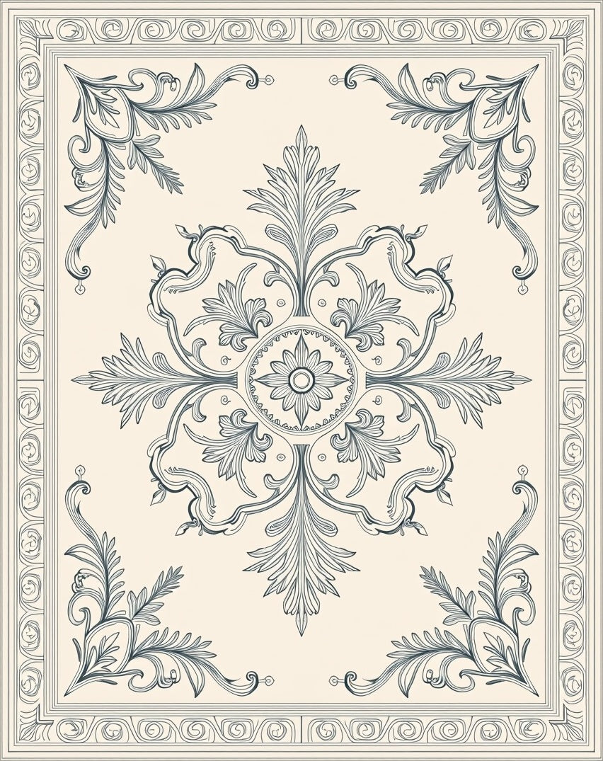 Classic Beige Filigree Floral Medallion Rug