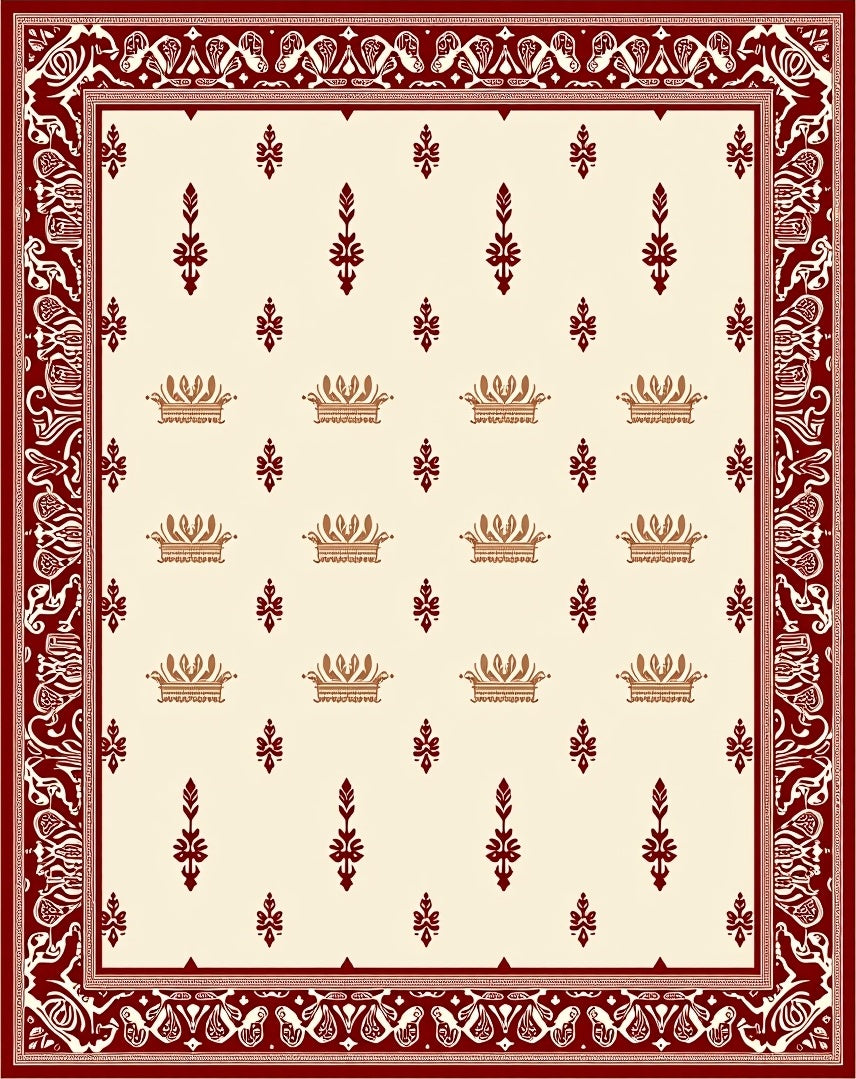 Crimson Cream Ornate Floral Border Rug
