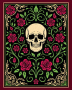 Crimson Rose Skull Floral Victorian Rug