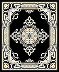 Ornate Black and Cream Medallion Frame Rug