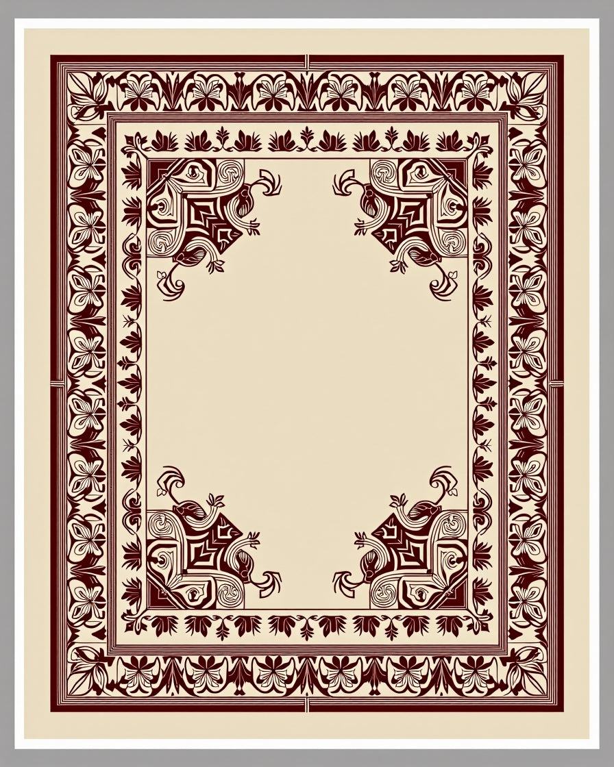 Deep Red Ornate Bloom Corner Accent Rug