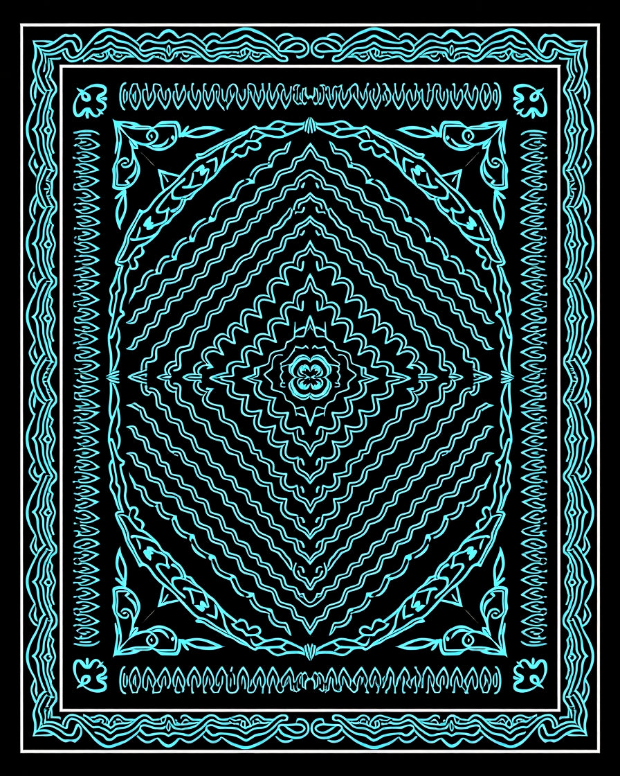 Aqua Neon Geometric Mandala Rug