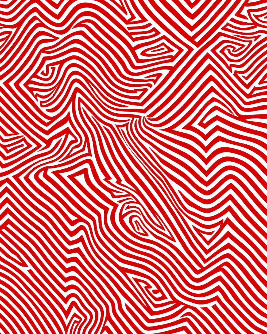 Red White Abstract Maze Stripes Rug