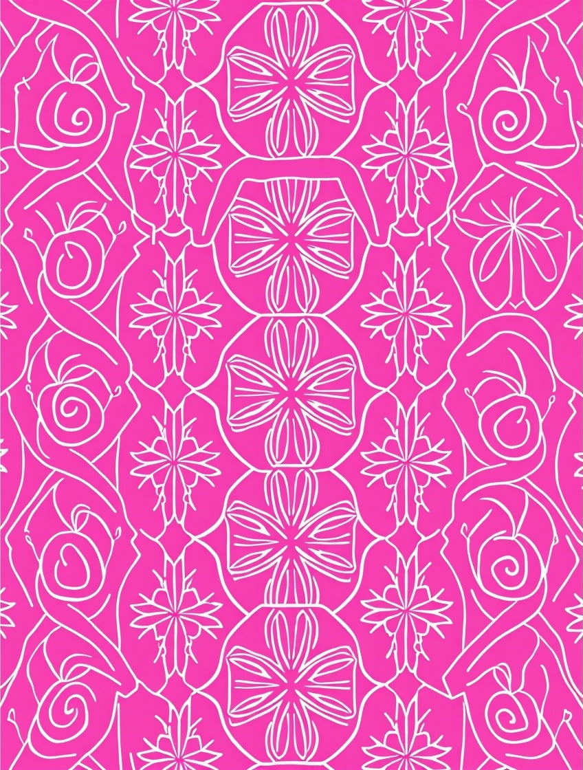 Bright Pink Floral Swirl Medallion Rug