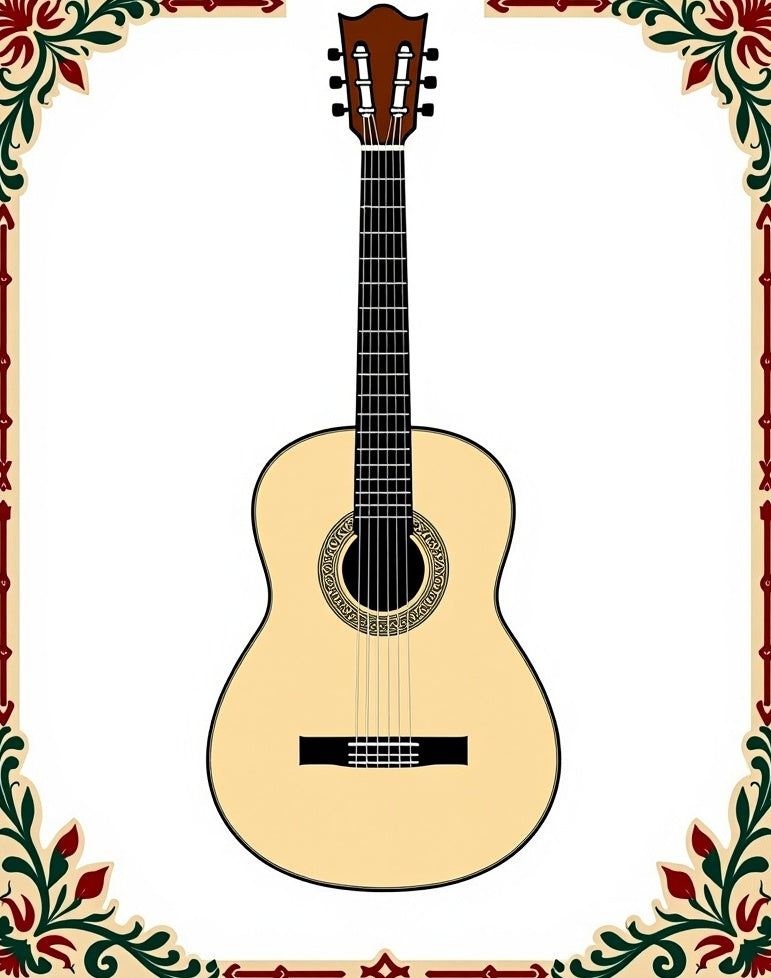 Light Beige Acoustic Guitar Floral Border Rug