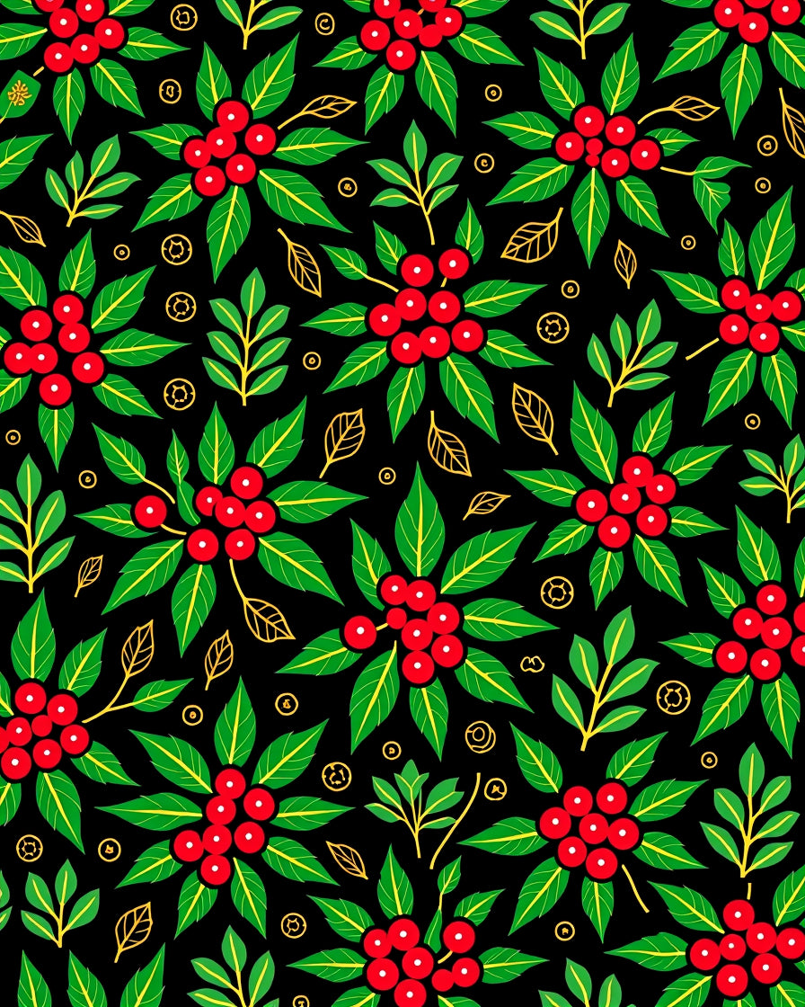 Bold Red Berry Festive Foliage Rug