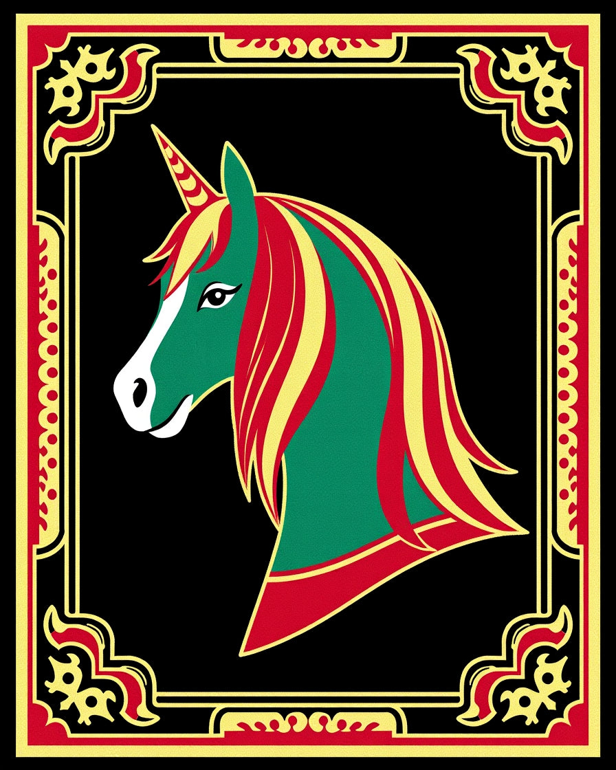 Emerald Green Unicorn Regal Frame Rug