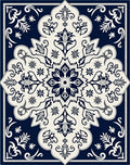 Elegant Navy Cream Floral Medallion Rug