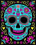 Vibrant Teal Sugar Skull Floral Rug