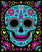 Vibrant Teal Sugar Skull Floral Rug