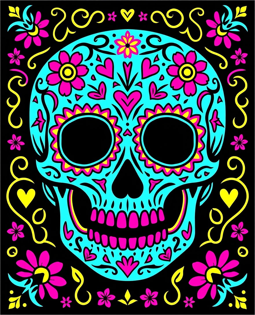 Vibrant Teal Sugar Skull Floral Rug
