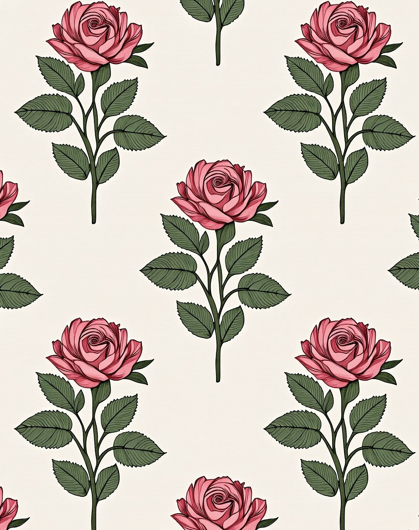 Pink Rose Stem Botanical Collage Rug