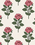 Pink Rose Stem Botanical Collage Rug