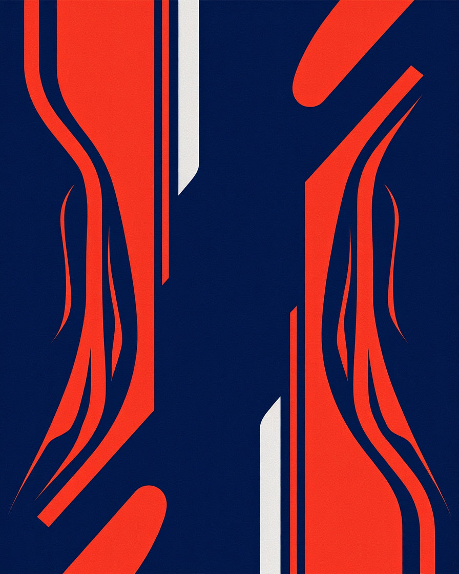Bold Red Abstract Curves Dark Blue Rug