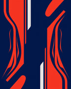 Bold Red Abstract Curves Dark Blue Rug