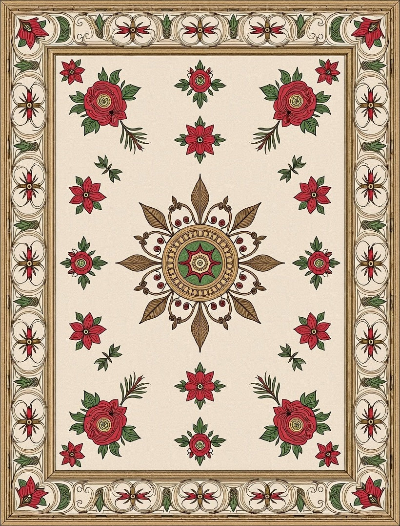 Vintage Floral Medallion Cream Rose Rug