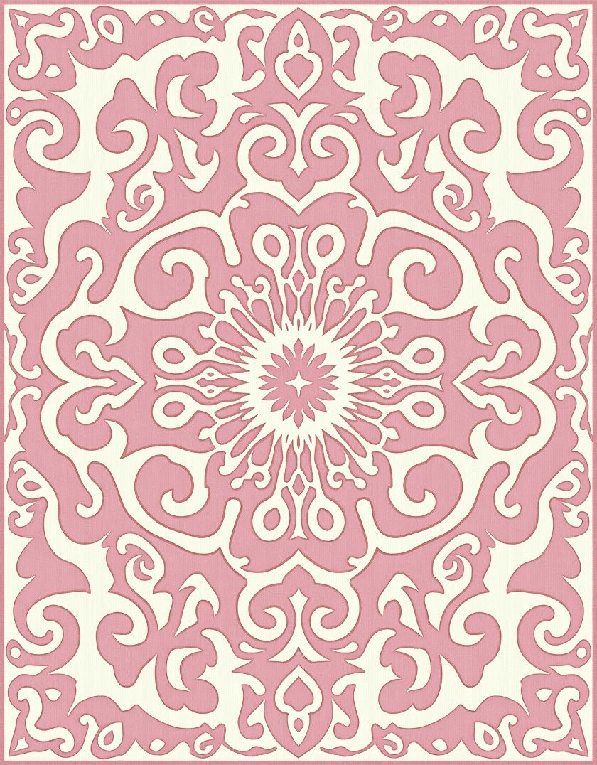 Soft Pink Damask Scroll Medallion Rug