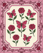 Pink Roses Butterflies Floral Garden Border Rug