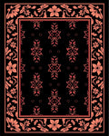 Coral Floral Bordered Black Rug