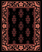 Coral Floral Bordered Black Rug