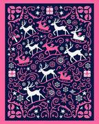 Pink White Deer Sleigh Gift SnowflakesRug Rug