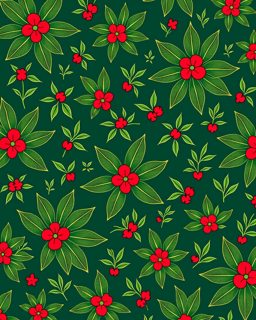 Emerald Green Red Berry Floral Garland Rug
