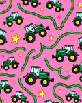 Green Tractors Pink Starry Field Rug