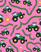 Green Tractors Pink Starry Field Rug