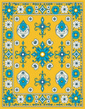 Vibrant Yellow Blue Floral Medallion Rug