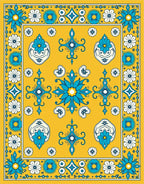 Vibrant Yellow Blue Floral Medallion Rug