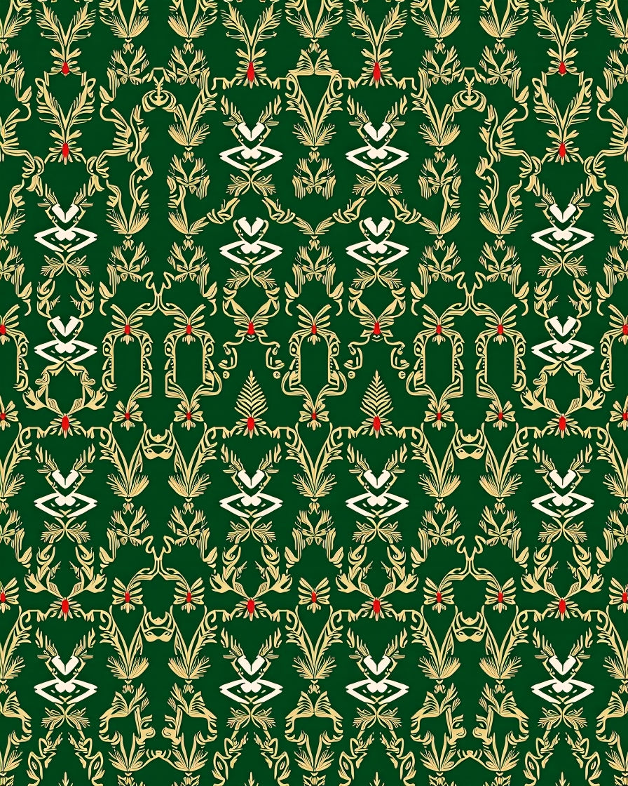 Emerald Green Golden Floral Foliage Rug